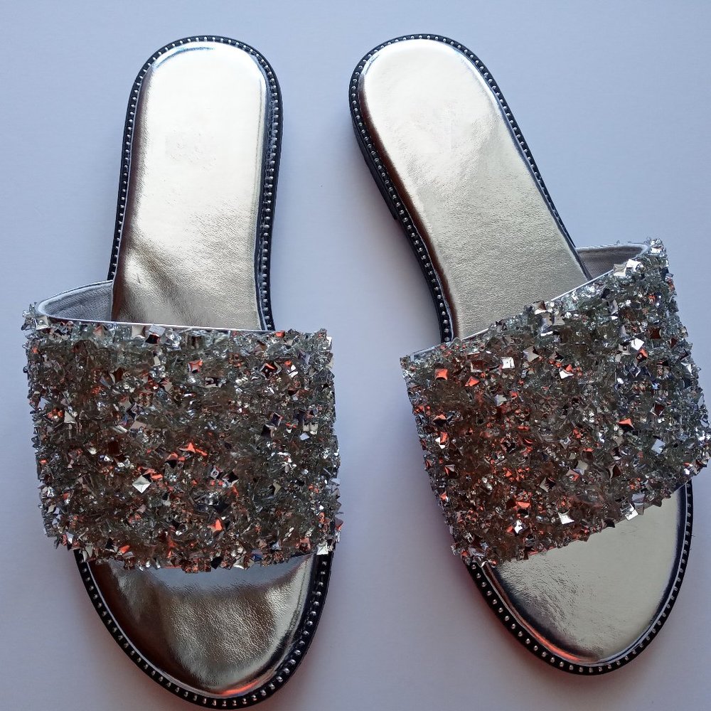 Women Silver Glitter Sandal ,Slip on S…